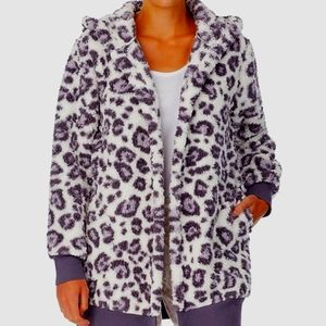 NWT Kensie Animal Print Open Sherpa Cardi L/XL